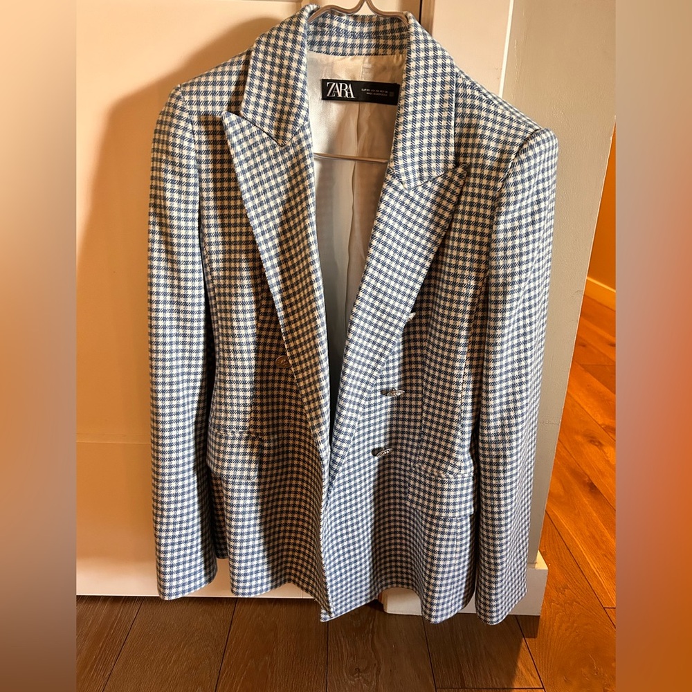 NWOT never worn Zara Classic Blue and White Gingham Blazer